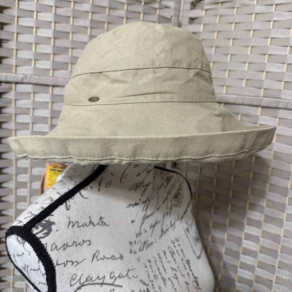 Scala GIANA Big Brim Cotton Bucket Sun Hat Women’s Chino Tan Adjustable Ties NEW - Picture 2 of 10